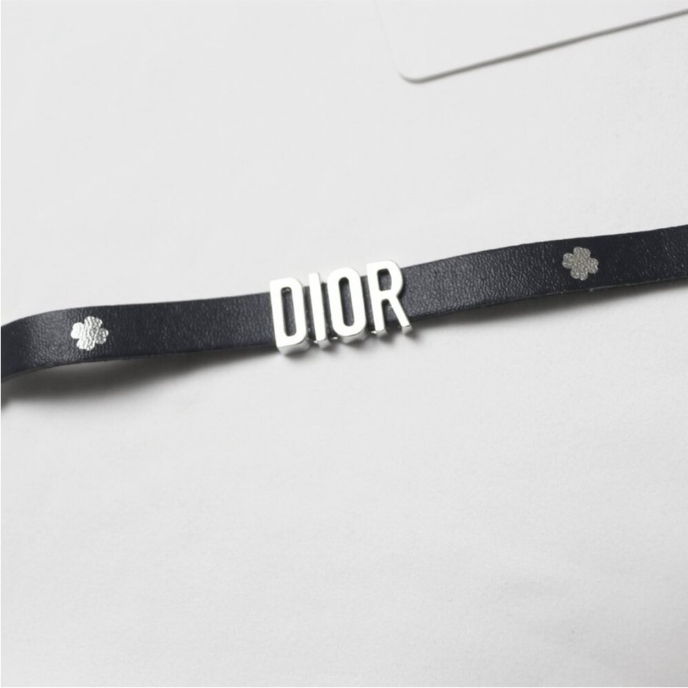 DIOR Double Wrap Leather Bracelet Black & Silver Tone Metal - Picture 8 of 9